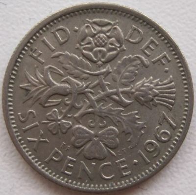 Лот: 6179516. Фото: 1. Великобритания 6 пенсов 1967. Великобритания и острова