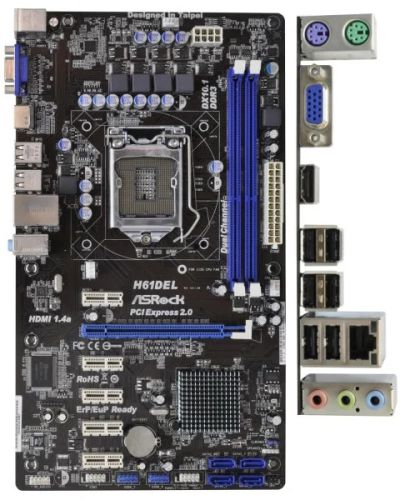 Лот: 8442529. Фото: 1. ASRock H61DEL (LGA 1155). Материнские платы
