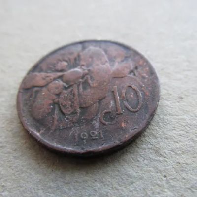 Лот: 22183745. Фото: 1. Монета 10 чентезимо Италия 1921... Европа
