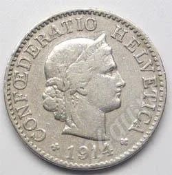 Лот: 217096. Фото: 1. Швейцария. 5 рапен 1914г. Редкость... Европа