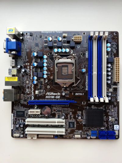 Лот: 22165310. Фото: 1. MB ASRock H61M-GE (iH61). Материнские платы