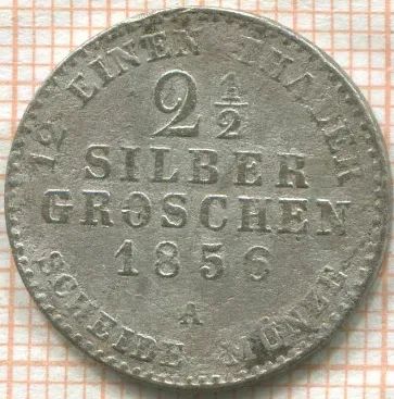Лот: 25707894. Фото: 1. 2 1/2 гроша 1856!Германия!Пруссия... Германия и Австрия