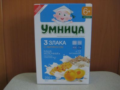 Лот: 3914131. Фото: 1. каша Умница 3 злака с абрикосом. Детское питание