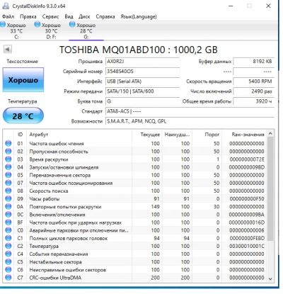 Лот: 23348417. Фото: 1. Жесткий 2,5 диск 1 Тб Toshiba. Жёсткие диски (HDD)
