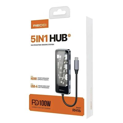 Лот: 25794904. Фото: 1. HUB адаптер 5в1 RECCI RH16 USB-C... USB хабы