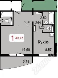 Лот: 1332499. Фото: 1. 1-комн. Крайняя 4,(39,75) - 2050... Квартиры, студии