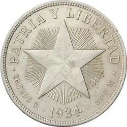 Лот: 4531756. Фото: 1. 1 песо. куба. 1934г Серебро. Остальные страны