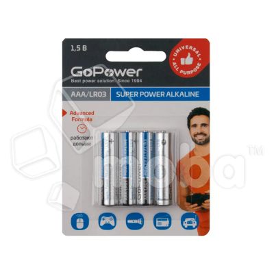 Лот: 19441553. Фото: 1. Батарейка AAA LR03 GoPower Alkaline... Батарейки, аккумуляторы, элементы питания