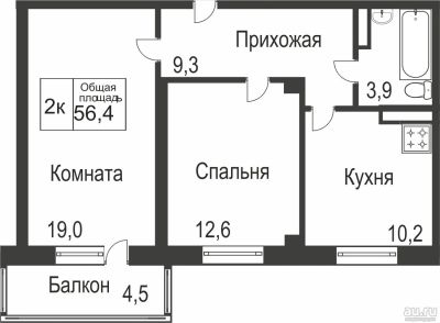 Лот: 13625982. Фото: 1. 2-комнатная квартира 57.6 кв... Квартиры, студии