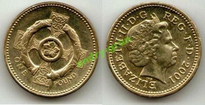 Лот: 6005310. Фото: 1. 0005 Великобритания 1 фунт 2001... Великобритания и острова