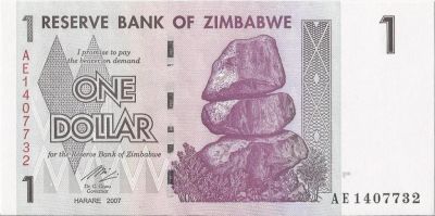 Лот: 9090258. Фото: 1. Зимбабве, 1 доллар, 2007 г. UNC. Африка