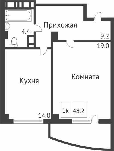 Лот: 11770385. Фото: 1. 1 - комнатная квартира 48,20 кв... Квартиры, студии