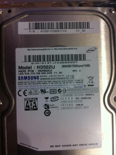 Лот: 5153534. Фото: 1. Жёсткий диск Samsung 500Gb HD502IJ. Жёсткие диски (HDD)
