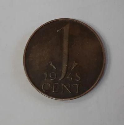 Лот: 19959393. Фото: 1. Монета Нидерланды 1 цент 1948г. Европа