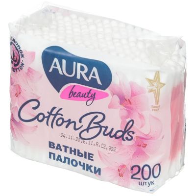 Лот: 25742219. Фото: 1. Палочки ватные 200шт AURA п/эт... Средства личной гигиены 