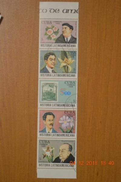 Лот: 12744317. Фото: 1. Марки Кубы 1989г. Писатели, цветы. Марки