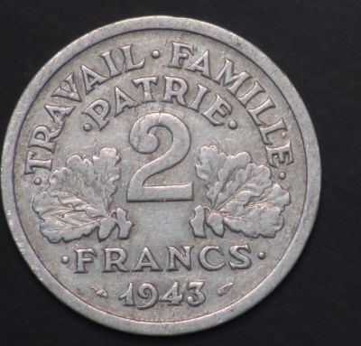 Лот: 3973484. Фото: 1. 2 франка 1943 г. Франция (а885... Европа
