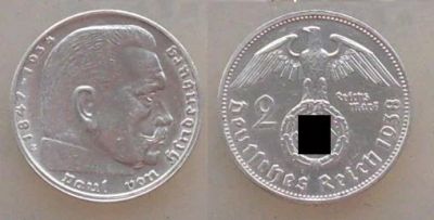 Лот: 5525858. Фото: 1. 2 марки 1938г. Гинденбург серебро... Германия и Австрия