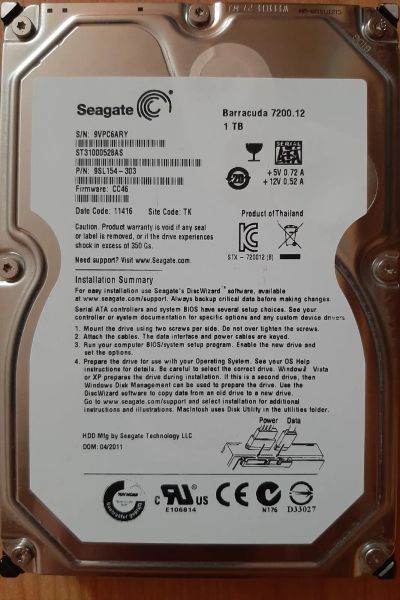 Лот: 24610003. Фото: 1. Жёсткий диск HDD Seagate 1Tb рабочий. Жёсткие диски (HDD)