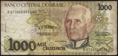 Лот: 9154315. Фото: 1. Бразилия, 1000 крузейро, 1991. Америка