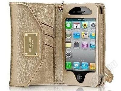 Лот: 962922. Фото: 1. Michael Kors Gold Leather Case... Чехлы, бамперы