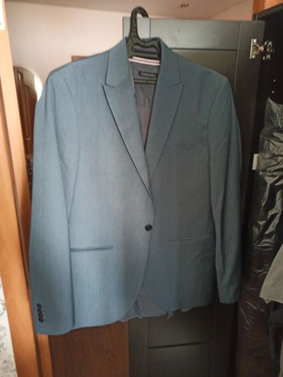 Лот: 25787470. Фото: 1. Блейзер (пиджак) голубой h&m slim... Пиджаки