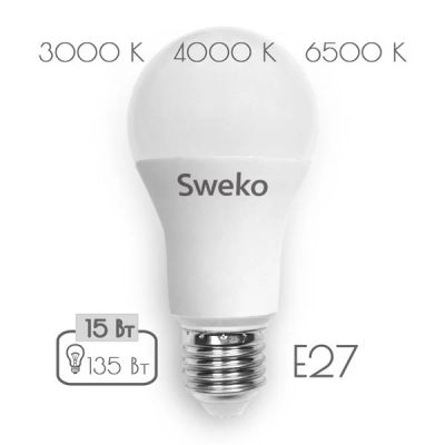 Лот: 14570723. Фото: 1. Лампа светодиодная Sweko 42LED-A60-15W-230-4000K-Е27... Лампочки
