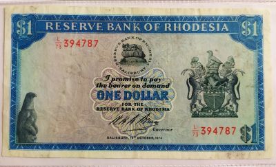 Лот: 21789937. Фото: 1. Родезия 1 доллар 1974. Африка