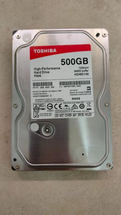 Лот: 18685581. Фото: 1. Жесткий диск Toshiba P300 500ГБ... Жёсткие диски (HDD)