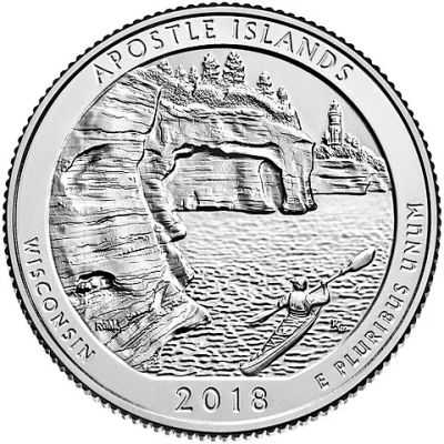 Лот: 11415430. Фото: 1. 25 центов США 2018г 42ой парк... Америка