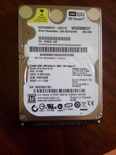 Лот: 4442451. Фото: 1. HDD Western Digital WD3200BEVT-22ZCTO... Жёсткие диски (HDD)