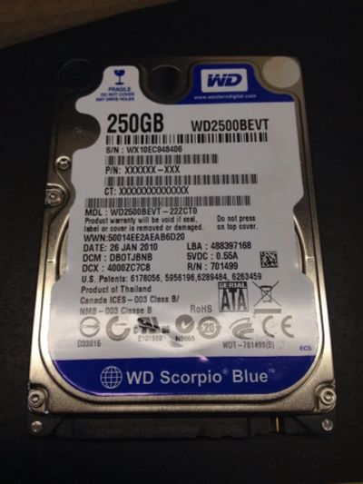 Лот: 4835010. Фото: 1. Ноутбучный винчестер WD 250Gb... Жёсткие диски (HDD)