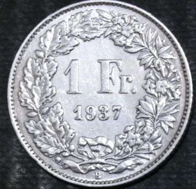 Лот: 15213799. Фото: 1. Швейцария. 1 франк. 1937 год... Остальные страны