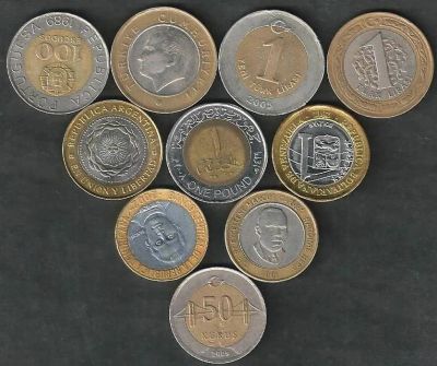 Лот: 9472471. Фото: 1. 10 монет одним лотом все биметалл... Наборы монет