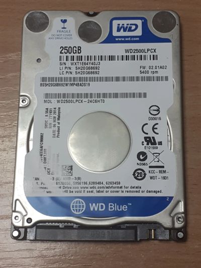 Лот: 20515852. Фото: 1. Диск 250gb HDD Sata 2.5" WD2500LPCX... Жёсткие диски (HDD)
