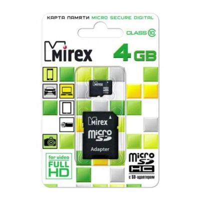 Лот: 11763690. Фото: 1. MicroSD 4 GB Mirex +SD адаптер... Карты памяти