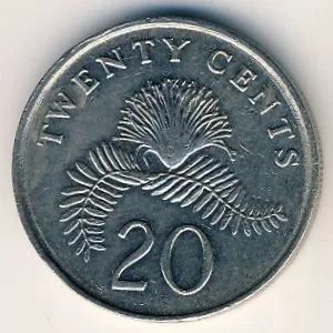 Лот: 10618891. Фото: 1. Сингапур 20 центов 1991 года... Азия