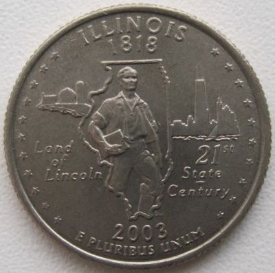 Лот: 6730156. Фото: 1. США 25 центов 2003. Иллинойс... Америка