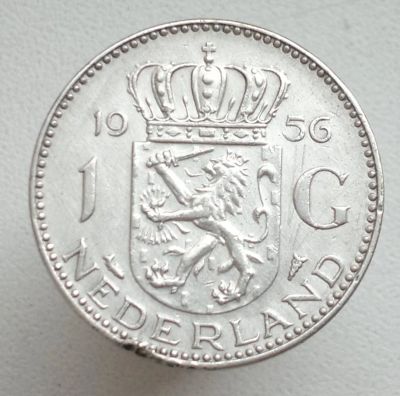 Лот: 7772211. Фото: 1. 1 гульден 1956.Нидерланды.Серебро. Европа