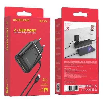Лот: 22142598. Фото: 1. СЗУ BOROFONE BA-50A 2*USB+Type-C... Зарядные устройства, блоки питания, адаптеры сетевые для смартфонов