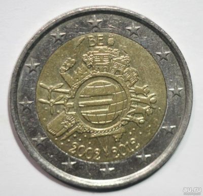 Лот: 5972277. Фото: 1. 2 евро 2012 год. Бельгия. 10 лет... Европа