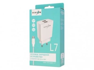 Лот: 17328746. Фото: 1. СЗУ Vixion L7 2USB 2.1A+ кабель... Зарядные устройства, блоки питания, адаптеры сетевые для смартфонов
