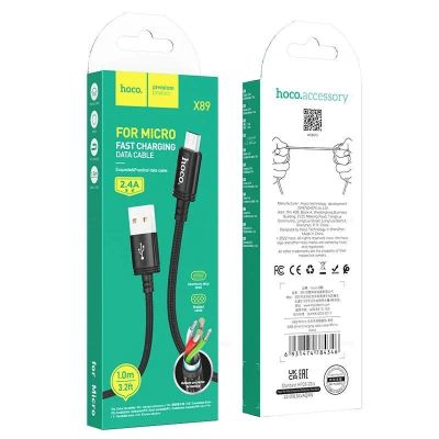 Лот: 22143191. Фото: 1. Кабель HOCO X89 microUSB 1m (Black... Дата-кабели, переходники