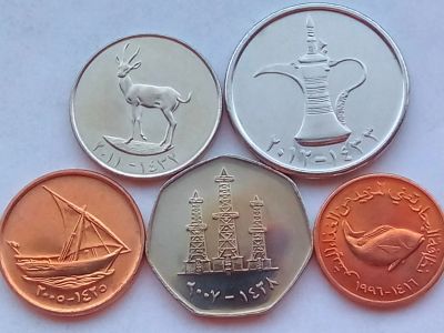 Лот: 18596125. Фото: 1. Набор монет ОАЭ, 5 шт. без обращения... Наборы монет