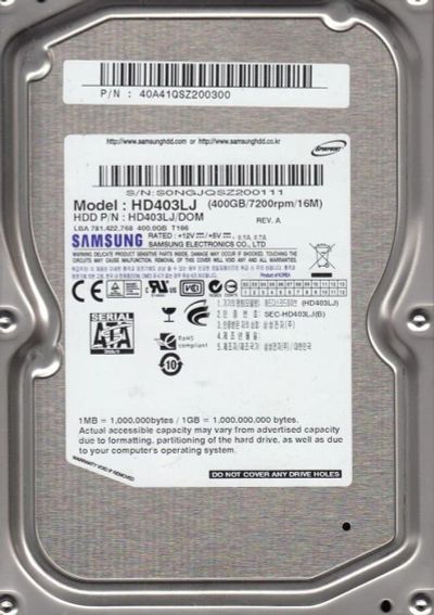 Лот: 11952558. Фото: 1. Жесткий диск Samsung HD403LJ. Жёсткие диски (HDD)