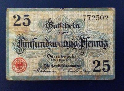 Лот: 19685351. Фото: 1. Германия нотгельд 25 пфеннингов... Частные выпуски, копии банкнот