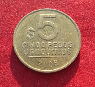 Лот: 19984550. Фото: 1. Уругвай 5 песо, 2008 г. Америка