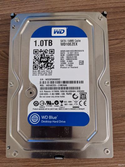 Лот: 13773486. Фото: 1. HDD WD Blue 1TB 3.5"- WD10EZEX. Жёсткие диски (HDD)