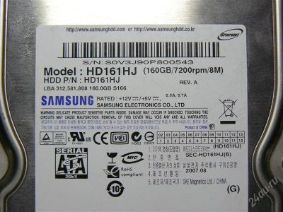 Лот: 763095. Фото: 1. HDD 160G SAMSUNG. Жёсткие диски