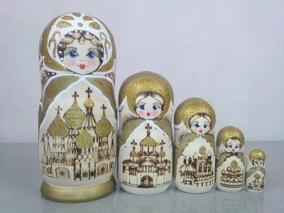 Лот: 15878600. Фото: 1. Матрешка Храмы "жженка" 5 в 1... Фигурки, статуэтки